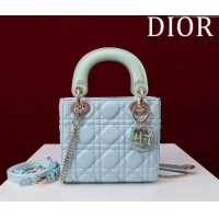 Best Quality Dior Mini Lady Dior Bag in Two-Tone Cannage Lambskin M0505 Blue/Green 2024