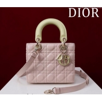 Buy Fashionable Dior Small Lady Bag in Two-Tone Cannage Lambskin M0538 Pink/Green 2024