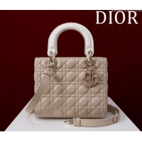 Top Design Dior Medium Lady Bag in Two-Tone Cannage Lambskin M0565 Beige/White 2024