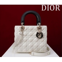 Pretty Style Dior Medium Lady Bag in Two-Tone Cannage Lambskin M0565 White/Black 2024