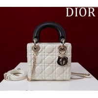 Discount Dior Mini Lady Dior Bag in Two-Tone Cannage Lambskin M0505 White/Black 2024