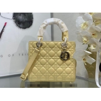 Buy Cheapest Dior Medium Classic Lady Bag in Cannage Lambskin M0565 Yellow 2024