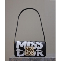 Famous Brand Dior Miss Dior Flap Bag in Miss Dior Graffiti Printed Calfskin DR2610 Black/White 2024