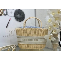 Traditional Specials Dior Hat Basket Bag in Wicker and Blue Dior Oblique Jacquard DR2568 White 2024