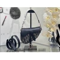 Chic Discount Dior Mini Saddle Bag with Strap in Blue Oblique Jacquard and Smooth Calfskin DR5528 2024