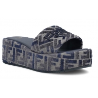 Promotional Fendi Sunshine FF Denim Flatform Slides/Sandals 8R851 Blue