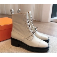 Low Price Hermes Funk Lace-up Ankle Boots 4.5cm in Calfskin Ivory White 907021