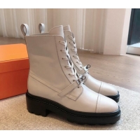 Good Quality Hermes Funk Lace-up Ankle Boots 4.5cm in Calfskin Pale Grey 907022