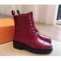 Stylish Hermes Funk Lace-up Ankle Boots 4.5cm in Calfskin Red 907023