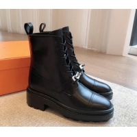 Perfect Hermes Funk Lace-up Ankle Boots 4.5cm in Calfskin Black  907024