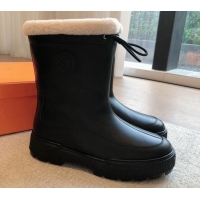 Popular Style Hermes Ankle Boots in Black Calfskin Leather with Wool Lining 907029