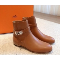 Unique Style Hermes Fortune Ankle Flat Boots in Calfskin with Kelly Buckle Brown 907035