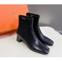 Most Popular Hermes Hommage Heel Ankle Boots 5cm in Black Calfskin with Mini Paris Buckle 907039