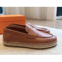 Luxurious Hermes Trip Espadrilles Flat in Calfskin Brown 907049