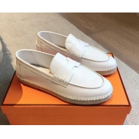 Grade Quality Hermes Trip Espadrilles Flat in Calfskin White 907053