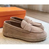 Classic Hot Hermes Trip Espadrilles Flat in Suede Rose Beige 907054