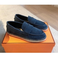 Trendy Design Hermes Trip Espadrilles Flat in Suede Dark Blue 907057