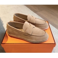 Pretty Style Hermes Trip Espadrilles Flat in Suede Dark Beige 907058