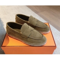 Duplicate Hermes Trip Espadrilles Flat in Suede Khaki 907060