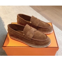 Top Quality Hermes Trip Espadrilles Flat in Suede Brown 907062