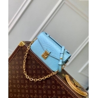 Best Quality Louis Vuitton Pochette Metis East West Shoulder Bag in Ostrich Embossed Leather N85902 Blue 2024