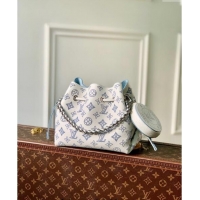 Market Sells Louis Vuitton Bella Bucket Bag in Mahina Perforated Calfskin M11736 White/Blue 2024