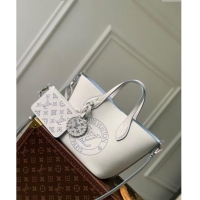 Sophisticated Louis Vuitton Blossom PM Tote Bag in Mahina Perforated Calfskin M11734 White/Blue 2024