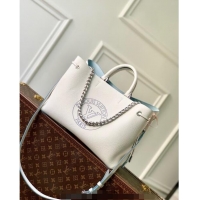 New Release Creation Louis Vuitton Bella Tote Tote Bag in Mahina Perforated Calfskin M11733 White/Blue 2024