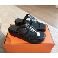 Purchase Hermes Egerie Wedge Thong Slide Sandals in Nappa Calfskin Black 907070