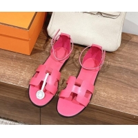 Buy Fashionable Hermes Santorini Flat Sandals in Smooth Calfskin Pink 909020