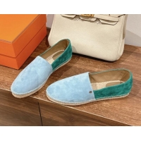 Charming Hermes Joven Espadrilles Flat in Patchwork Suede Blue/Green 909021