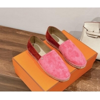 Luxury Cheap Hermes Joven Espadrilles Flat in Patchwork Suede Pink/Dark Orange 909023