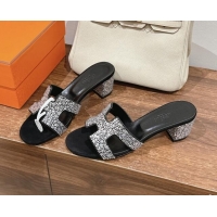 Sophisticated Hermes Classci Oasis Heel Slides Sandal 5cm in Suede and Strass Black/Clear 909024