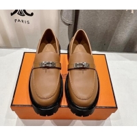 Big Discount Hermes Icone Platform Loafers in Calfskin with Kelly Buckle Brown 909029