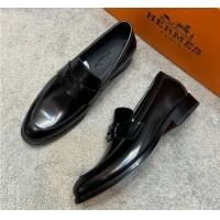 Low Cost Hermes Men's Pairs Loafer in Brushed Calfskin Black 092102