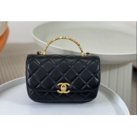 Market Sells Chanel Lambskin Mini Messenger Flap bag with CC Top Handle AS4808 Black 2024