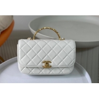 New Cheap Chanel Lambskin Small Messenger Flap bag with CC Top Handle AS483 White 2024