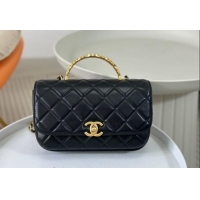 Classic Grade Chanel Lambskin Small Messenger Flap bag with CC Top Handle AS4835 Black 2024