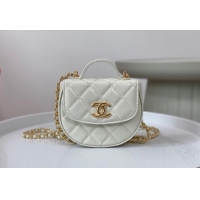 Discount Chanel Shiny Calfskin Mini Saddle Flap bag with Top Handle A96011 White 2024