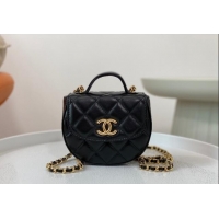 Spot Classic Chanel Shiny Calfskin Mini Saddle Flap bag with Top Handle A96011 Black 2024