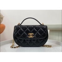 Buy Classic Chanel Shiny Calfskin Small Saddle Flap bag with Top Handle A96012 Black 2024