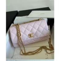 New Design Chanel Shiny Lambskin Medium Flap Bag with Chain AS4971 Light Pink TOP