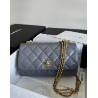 Cheapest Chanel Shiny Lambskin Medium Flap Bag with Chain AS4971 Grey TOP