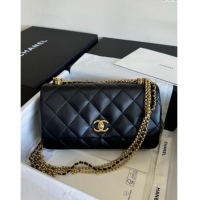 Luxury Classic Chanel Shiny Lambskin Medium Flap Bag with Chain AS4971 Black TOP