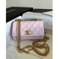 Market Sells Chanel Shiny Lambskin Mini Bag with Chain AS4972 Light Pink TOP