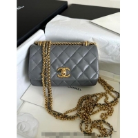 New Cheap Chanel Shiny Lambskin Mini Bag with Chain AS4972 Grey TOP