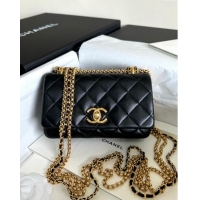 Inexpensive Chanel Shiny Lambskin Mini Bag with Chain AS4972 Black TOP