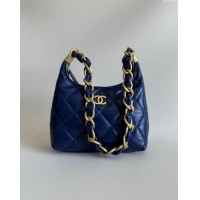 Hot Style Chanel Shiny Lambskin Small Hobo bag AS4922 Dark Blue 2024