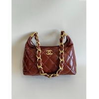 New Release Creation Chanel Shiny Lambskin Medium Hobo bag AS4912 Brown 2024