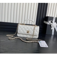 Luxury Classic Chanel Trendy CC Lambskin Clutch with Chain and Band AP4184 White 2024